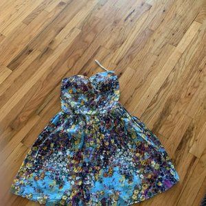 sharon couture pretty floral strapless dress size s